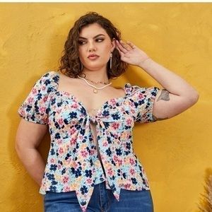 Women Top Lace Front Floral Bohemian Size XL